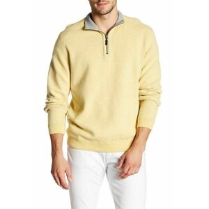 Tommy Bahama Size XXL Sweater Flipsider Half Zip Reversible Pull Over Yellow Tan